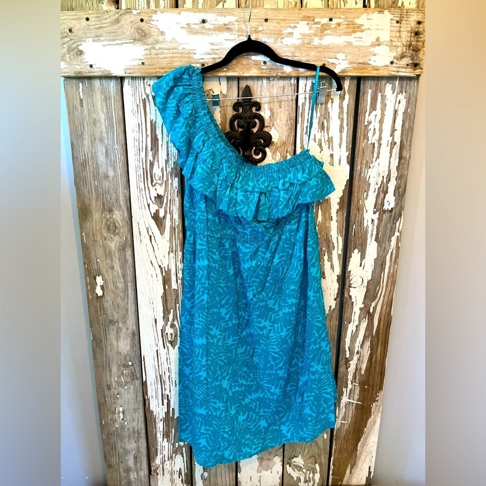 Lane Bryant Teal One-Shoulder Ruffle Dress